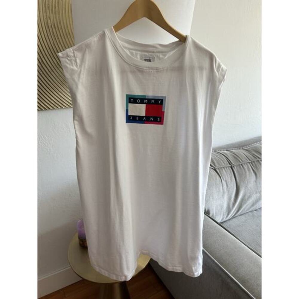 Tommy Hilfiger Women's Logo Block Tee 90’s Shirtdress Sleeveless XL Preppy